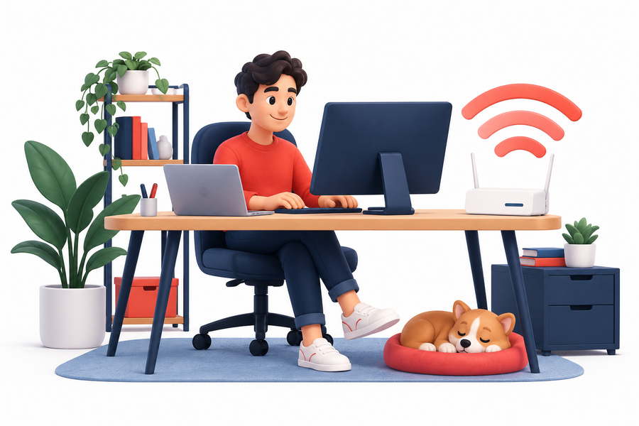 Home workspace connected to TEANETBD Wi-Fi
