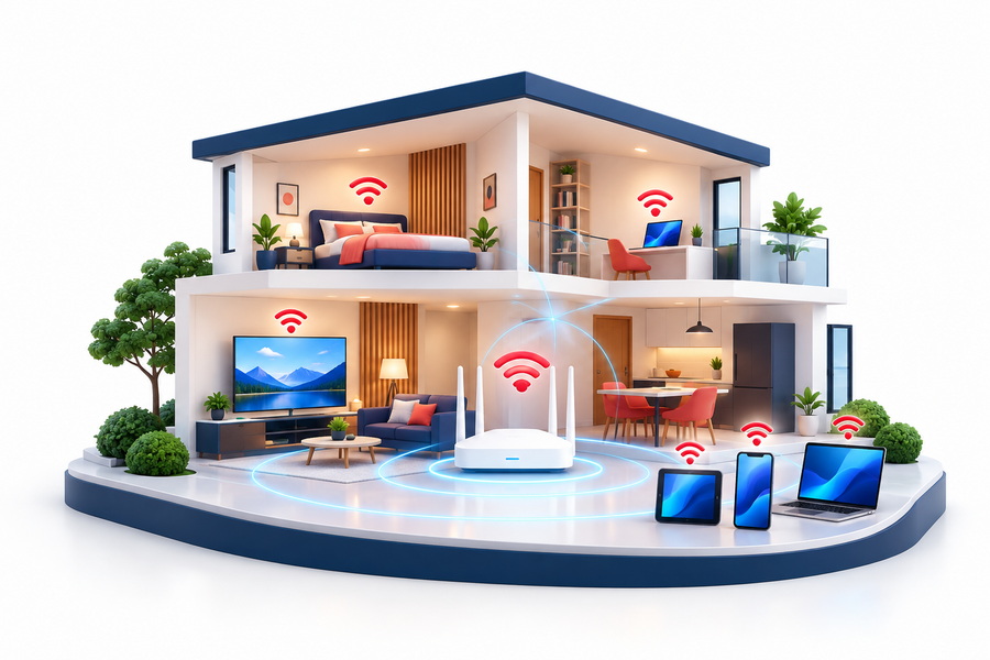 Premium internet plan connected smart home illustration